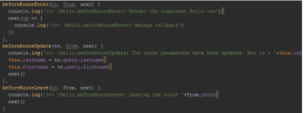 Définition des hooks spécifiques à un composant dans src/components/chap9/Hello.vue