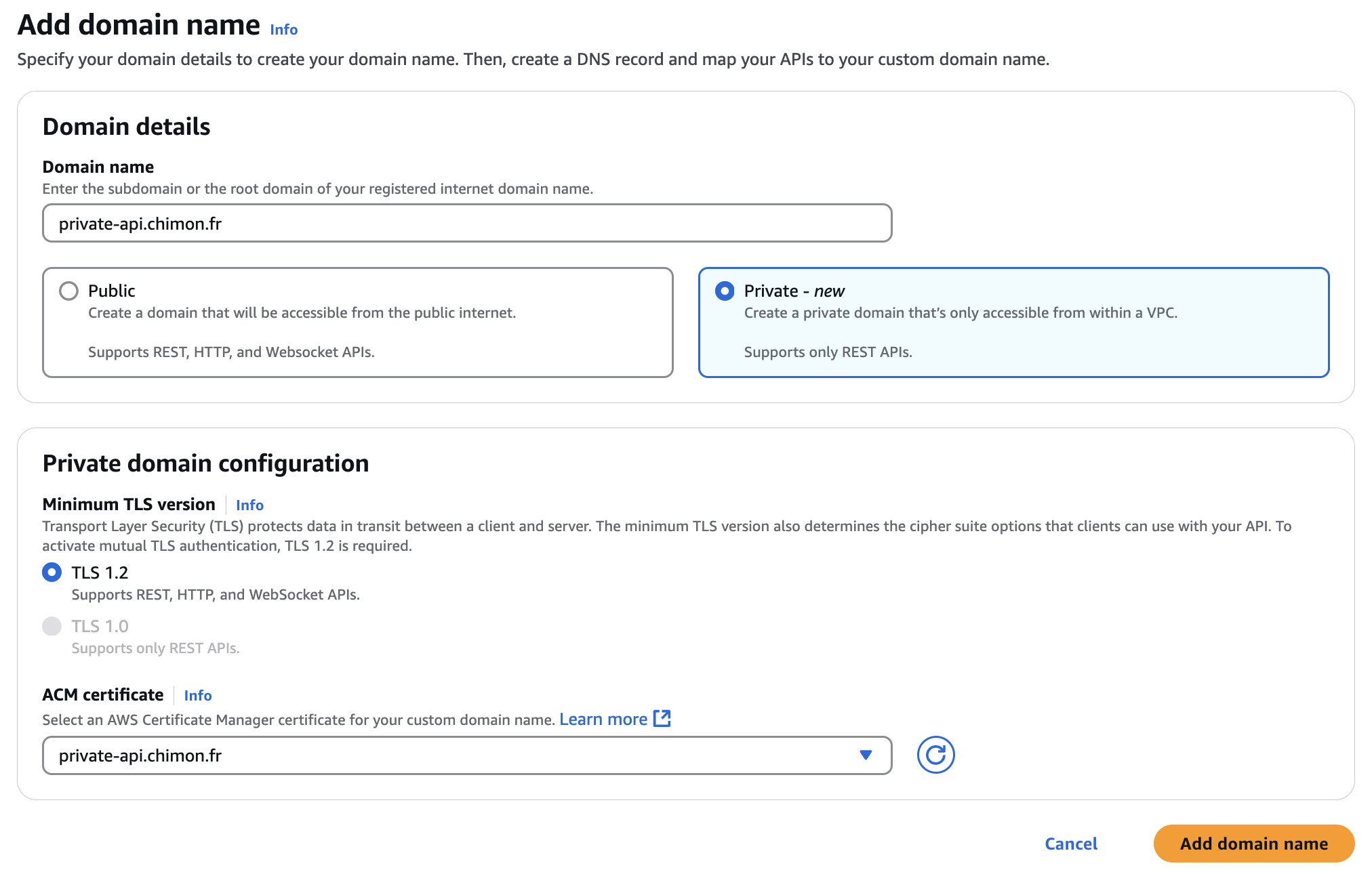 Capture d'écran de l'interface du service API Gateway