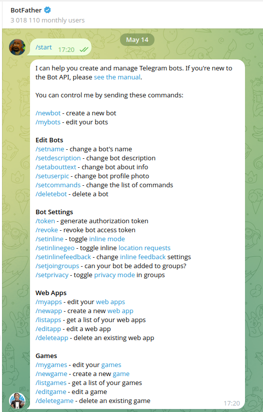 image_tooltip Parler au bot BotFather