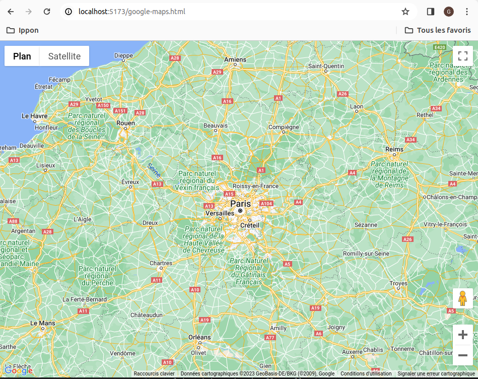 Google map centré sur Paris