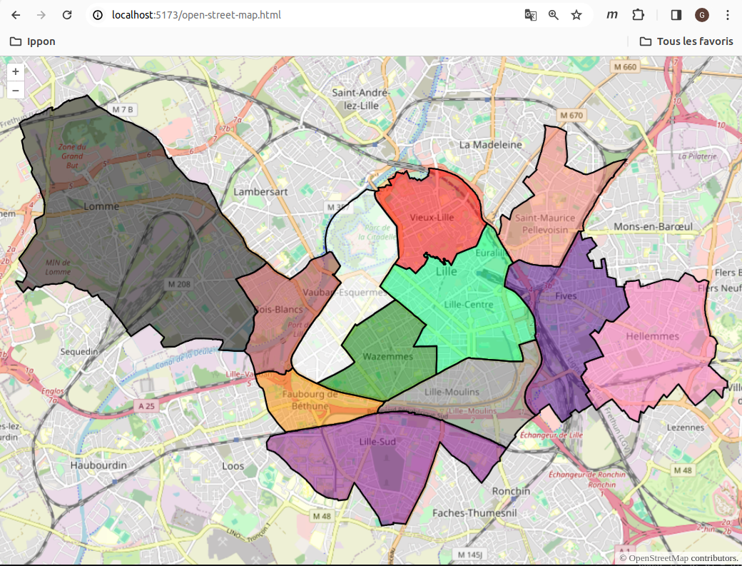 Open Street map centré sur Lille avec les styles personnalisés