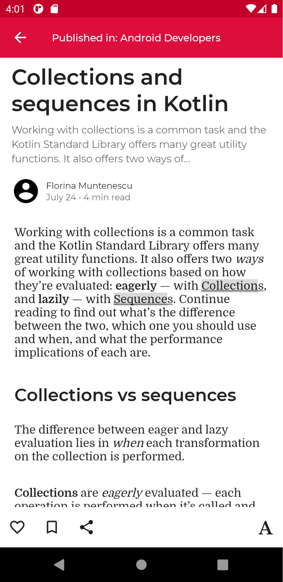 Application avec une page d'article de blog