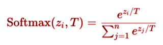 Formule mathématique de la fonction d'activation Softmax pour réseaux de neurones avec la temperature